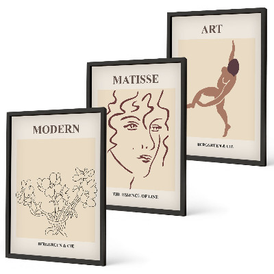 Set di 3 quadri Grafica elegante di personaggi floreali