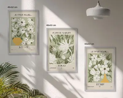 Set di quadri incorniciati motivi floreali con città di Londra Tokyo e Dublino
