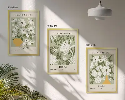 Set di quadri incorniciati motivi floreali con città di Londra Tokyo e Dublino