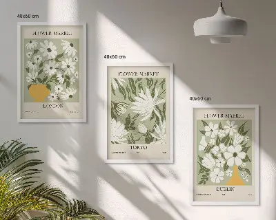 Set di quadri incorniciati motivi floreali con città di Londra Tokyo e Dublino