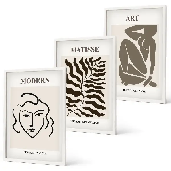 Set di quadri incorniciati con grafica elegante di linee e personaggi
