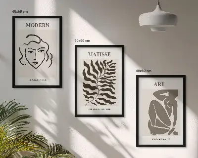 Set di quadri incorniciati con grafica elegante di linee e personaggi