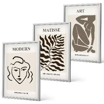 Set di quadri incorniciati con grafica elegante di linee e personaggi