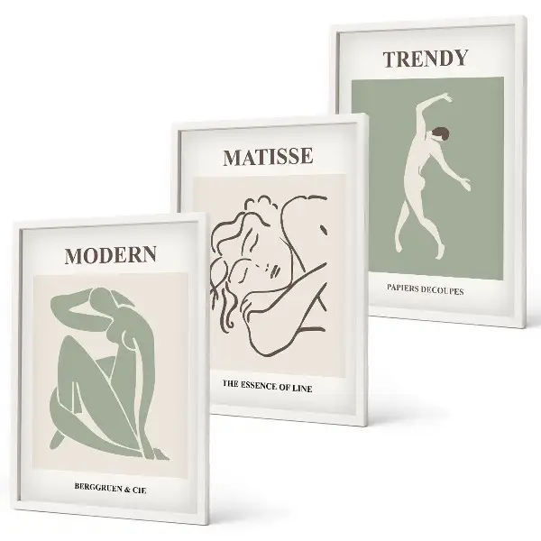 Set di 3 quadri con eleganti personaggi minimalisti