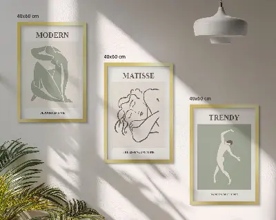 Set di 3 quadri con eleganti personaggi minimalisti