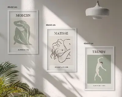 Set di 3 quadri con eleganti personaggi minimalisti