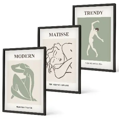 Set di 3 quadri con eleganti personaggi minimalisti