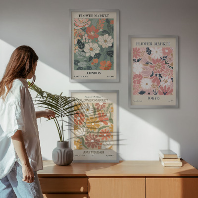 Set di quadri incorniciati Motivi floreali Londra Tokyo Amsterdam