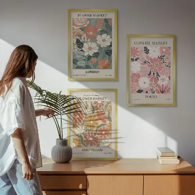 Set di quadri incorniciati con motivi floreali ispirati a Londra, Tokyo e Amsterdam