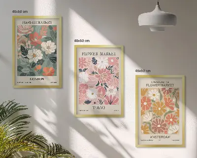Set di quadri incorniciati con motivi floreali ispirati a Londra, Tokyo e Amsterdam