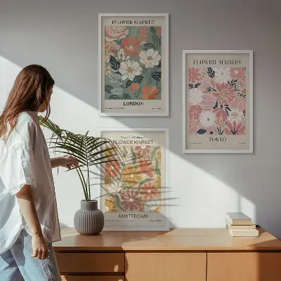 Set di quadri incorniciati con motivi floreali ispirati a Londra, Tokyo e Amsterdam