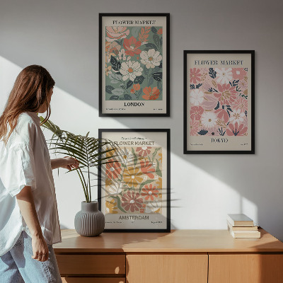 Set di quadri incorniciati Motivi floreali Londra Tokyo Amsterdam
