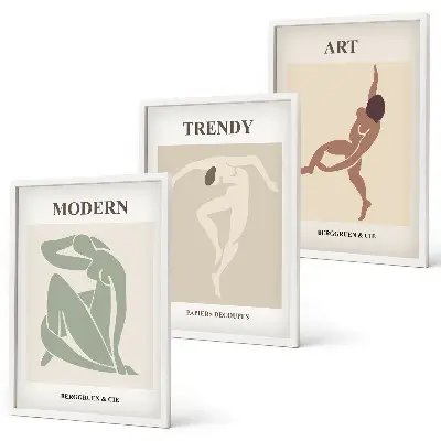 Composizione di quadri personaggi eleganti in stile minimalista