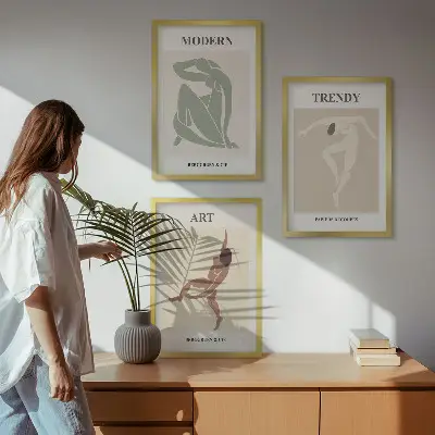 Composizione di quadri personaggi eleganti in stile minimalista