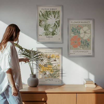 Set di 3 quadri Motivi floreali provenienti da città di tutto il mondo