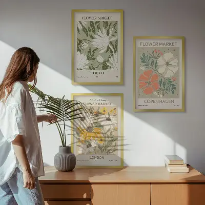 Set di 3 quadri con motivi floreali provenienti da città di tutto il mondo