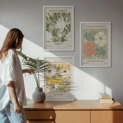 Set di 3 quadri con motivi floreali provenienti da città di tutto il mondo