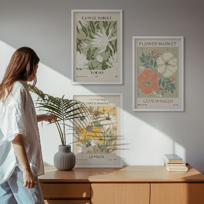 Set di 3 quadri Motivi floreali provenienti da città di tutto il mondo