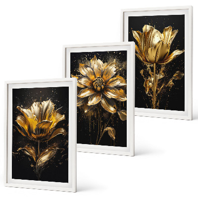 Composizione di quadri Fiori gialli su sfondo scuro