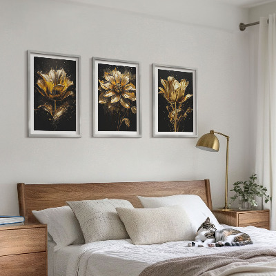 Composizione di quadri Fiori gialli su sfondo scuro