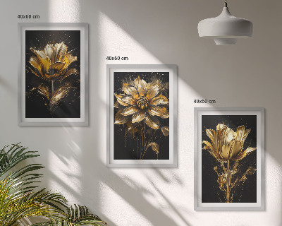Composizione di quadri Fiori gialli su sfondo scuro