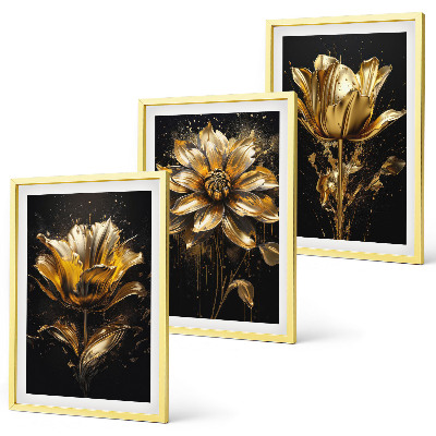 Composizione di quadri Fiori gialli su sfondo scuro