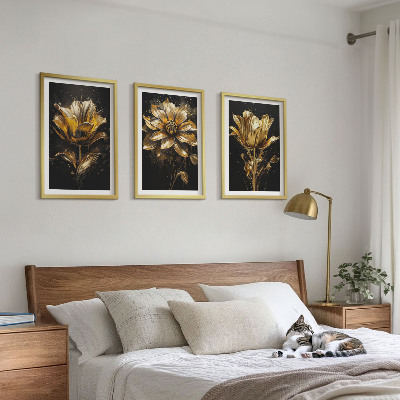 Composizione di quadri Fiori gialli su sfondo scuro