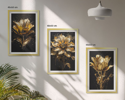 Composizione di quadri Fiori gialli su sfondo scuro
