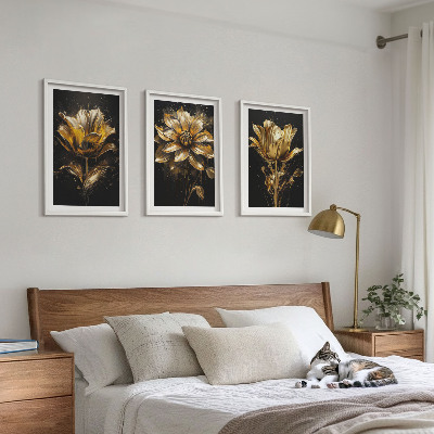 Composizione di quadri Fiori gialli su sfondo scuro