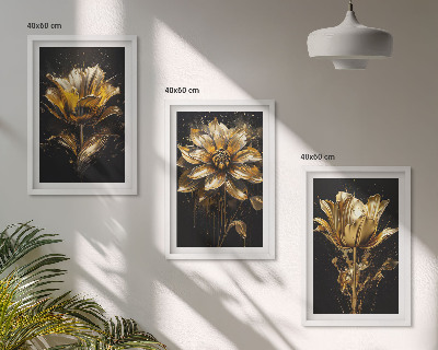Composizione di quadri Fiori gialli su sfondo scuro