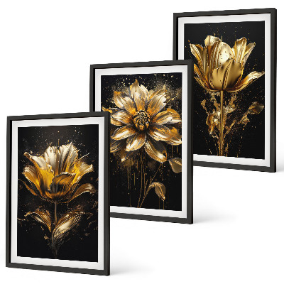 Composizione di quadri Fiori gialli su sfondo scuro