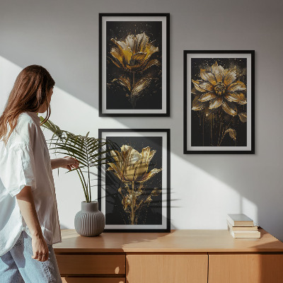 Composizione di quadri Fiori gialli su sfondo scuro