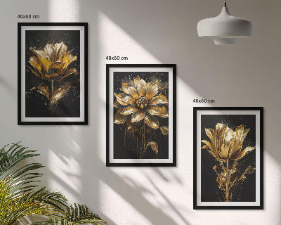 Composizione di quadri Fiori gialli su sfondo scuro