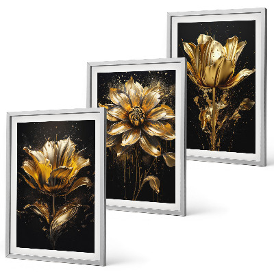 Composizione di quadri Fiori gialli su sfondo scuro