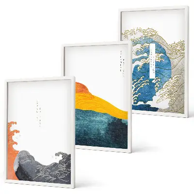 Set di quadri incorniciati con stampa in stile grafico onde giapponesi