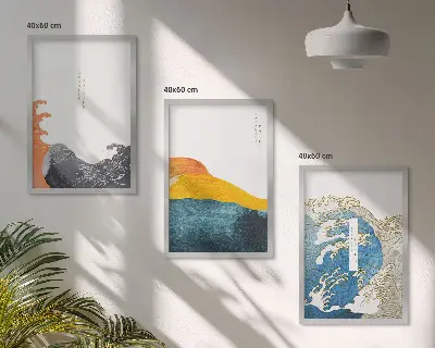 Set di quadri incorniciati con stampa in stile grafico onde giapponesi