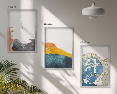 Set di quadri incorniciati Ondate di stile grafico giapponese