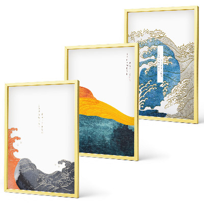 Set di quadri incorniciati Ondate di stile grafico giapponese