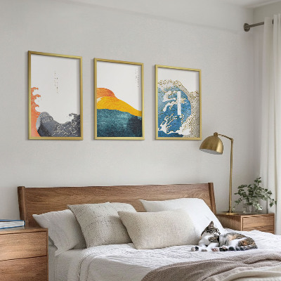 Set di quadri incorniciati Ondate di stile grafico giapponese