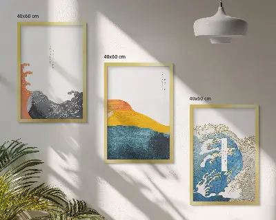 Set di quadri incorniciati con stampa in stile grafico onde giapponesi