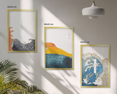 Set di quadri incorniciati Ondate di stile grafico giapponese