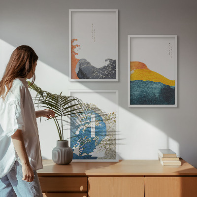 Set di quadri incorniciati Ondate di stile grafico giapponese