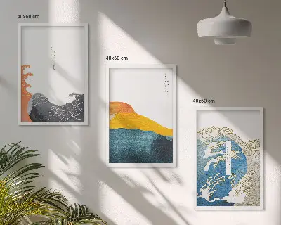 Set di quadri incorniciati con stampa in stile grafico onde giapponesi