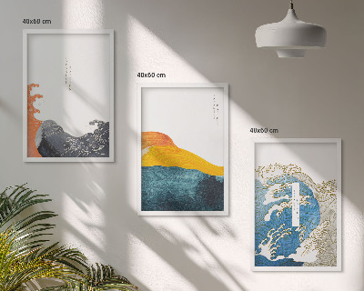 Set di quadri incorniciati Ondate di stile grafico giapponese