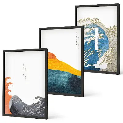Set di quadri incorniciati con stampa in stile grafico onde giapponesi