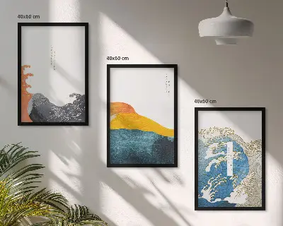 Set di quadri incorniciati con stampa in stile grafico onde giapponesi
