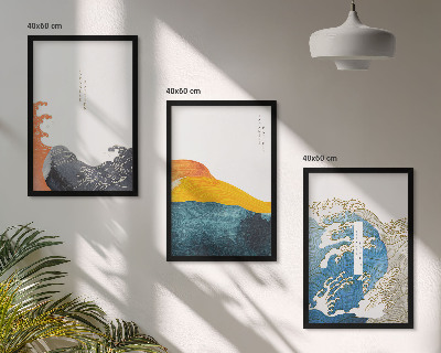 Set di quadri incorniciati Ondate di stile grafico giapponese