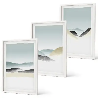 Set di 3 quadri con disegni di montagne minimaliste nei colori pastello