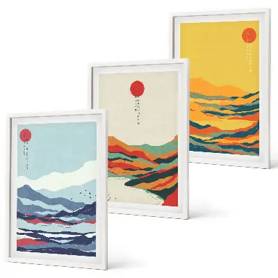 Set di quadri incorniciati astrazione rappresentante un fiume di montagne colorate