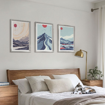 Set di 3 quadri Montagne giapponesi astratte